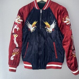 Sukajan Japan Korea Vintage Reversible Tiger Eagle Bomber 88-89 Jacket SZ Small